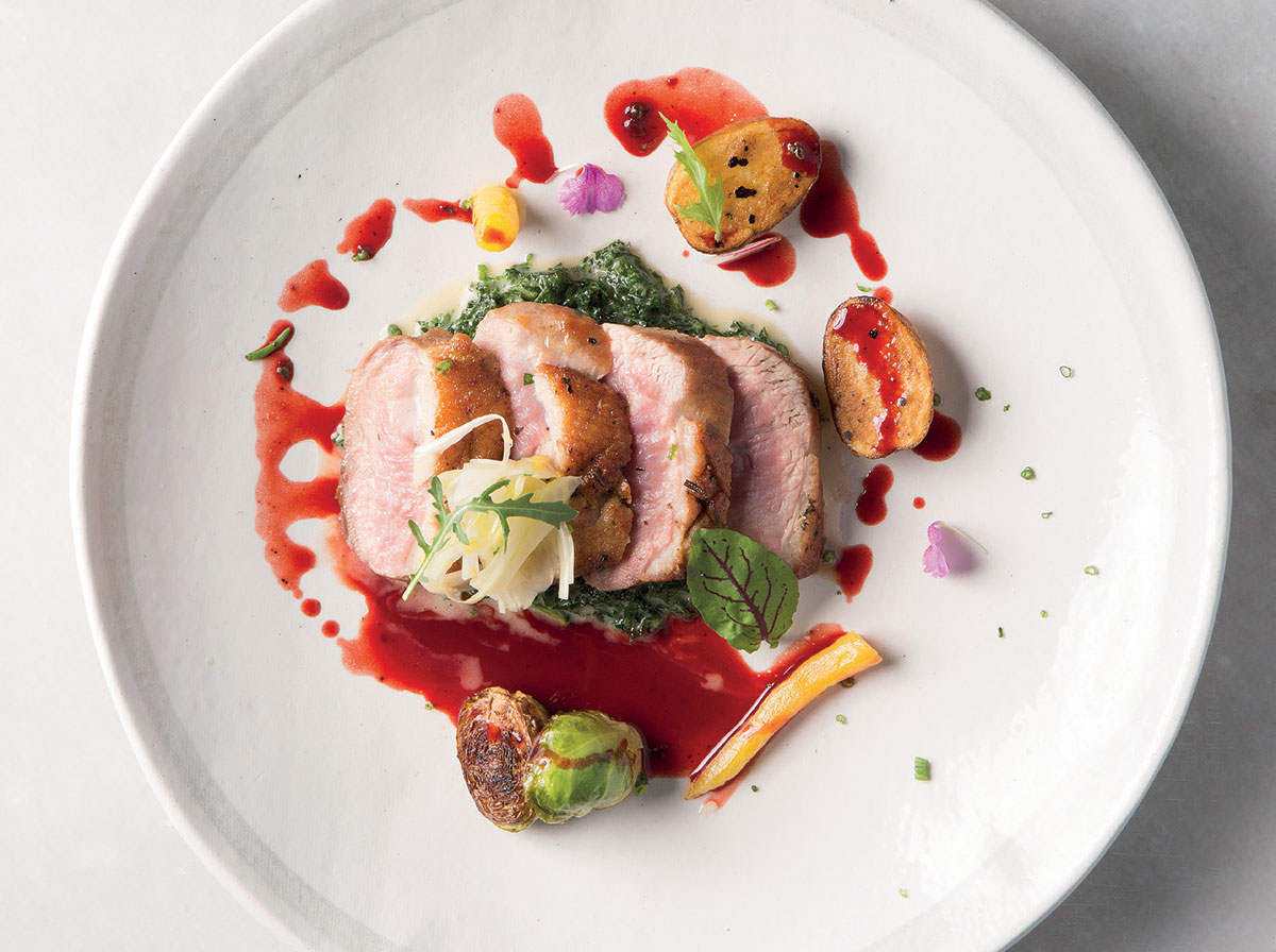 Crispy duck breasts with creamy kale and pickled fennel recipe