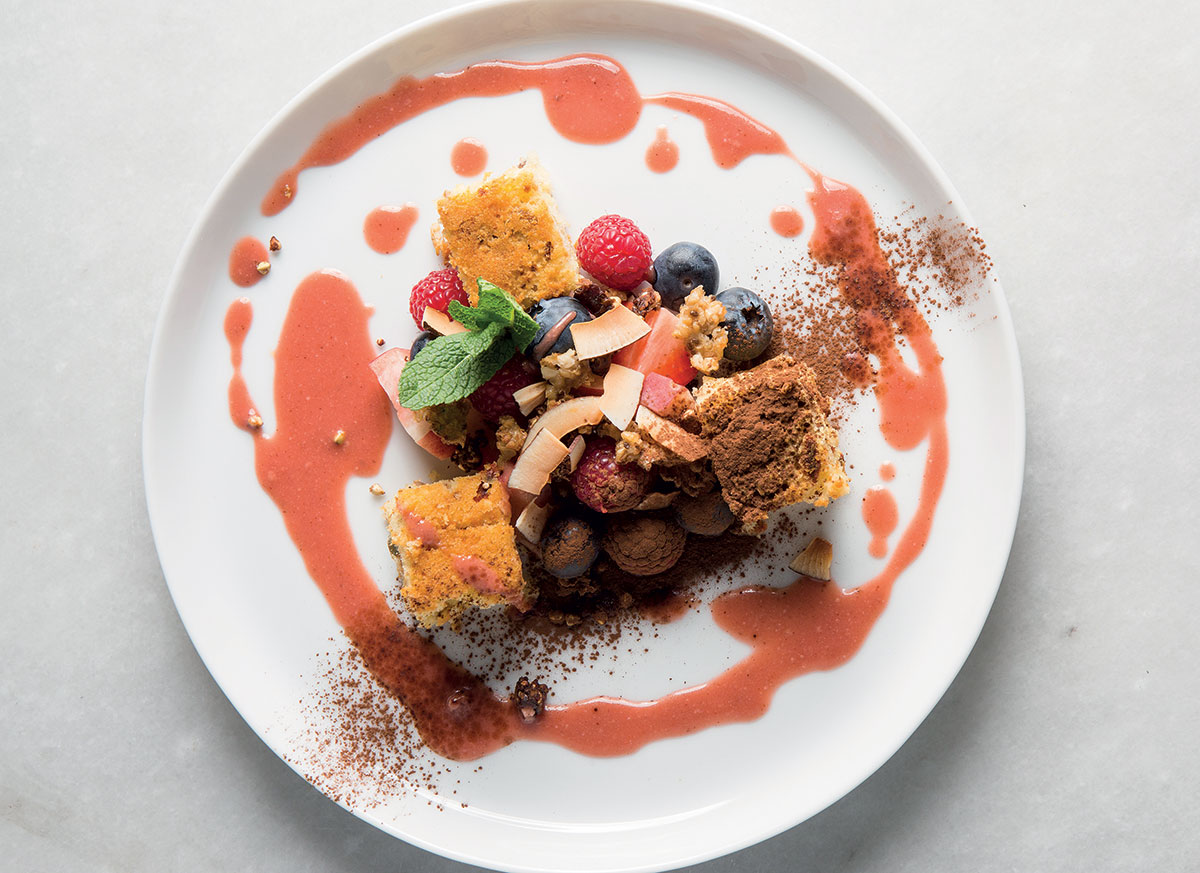 Gluten-free goji berry cake with a beetroot-and-coconut coulis recipe