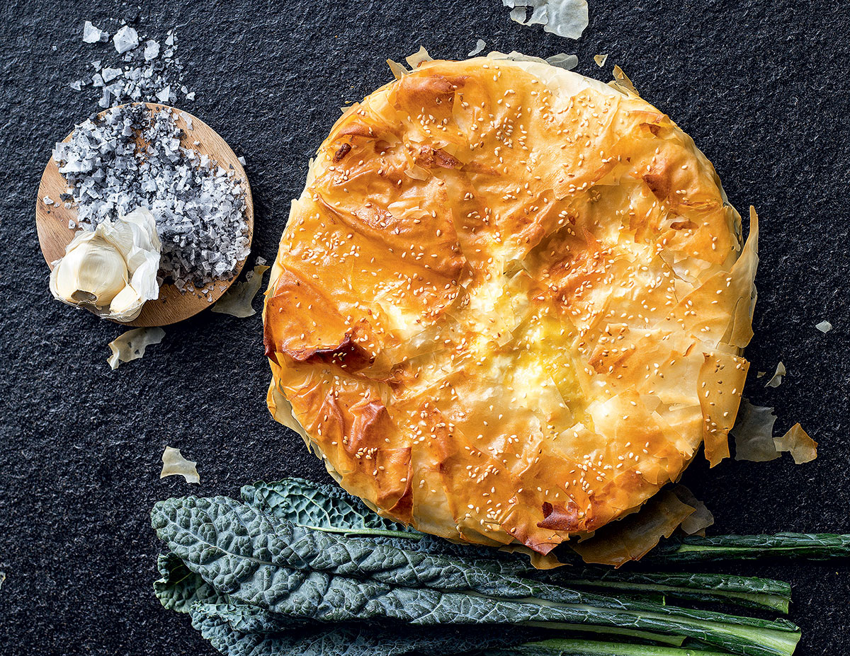 Leftover cheese, broccoli leaf and ham phyllo pie recipe