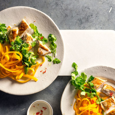 Coconut chicken with pumpkin tagliatelle