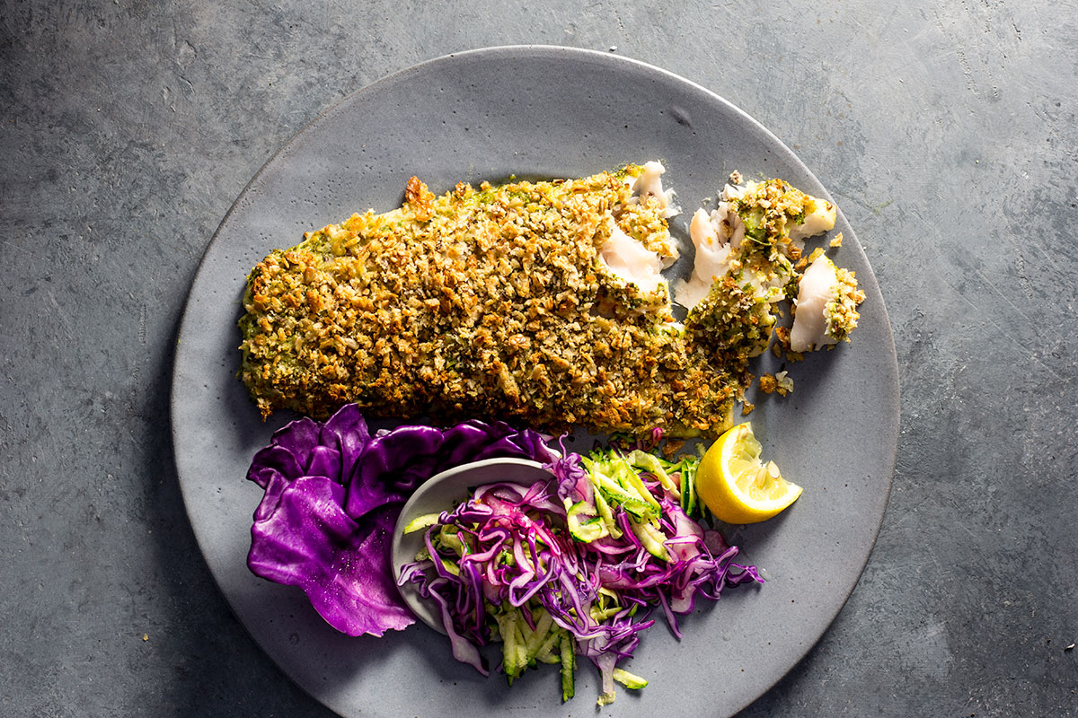 Basil pesto-crusted fish recipe