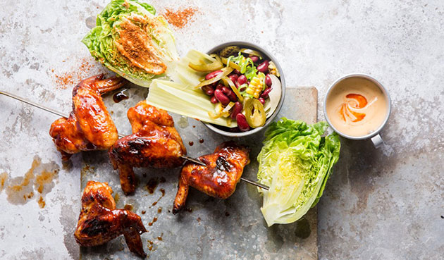 Chicken wings with spiced lettuce wedges recipe