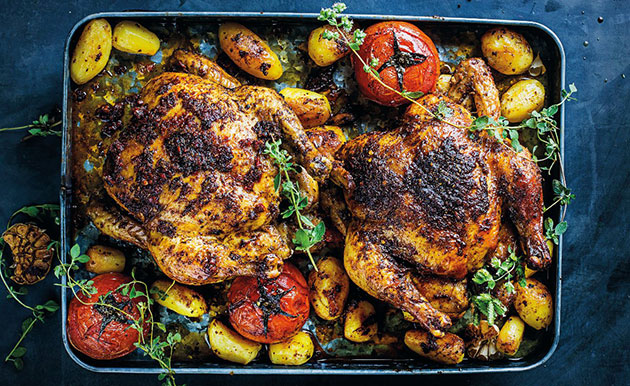 Tomato-and-tuscan chicken tray roast recipe