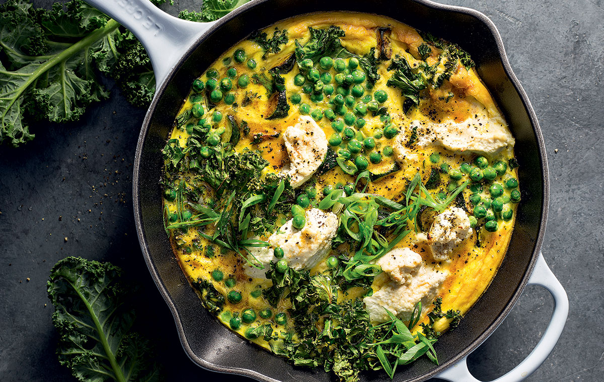 Spring green skillet-baked eggs recipe