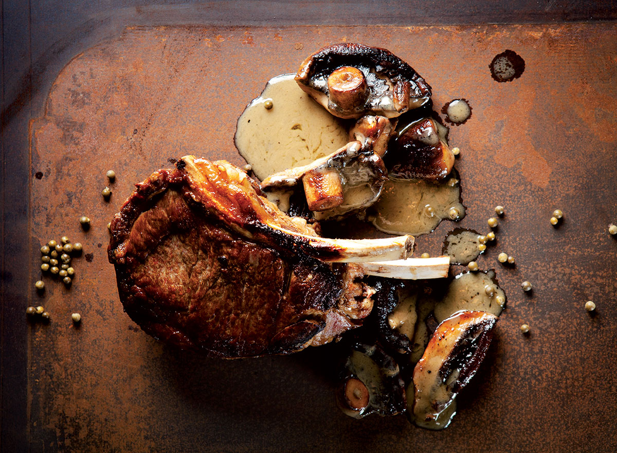 Thick-cut rib-eye with mushroom recipe