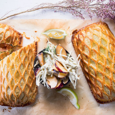 Salmon Wellington with a plum-and-celeriac remoulade