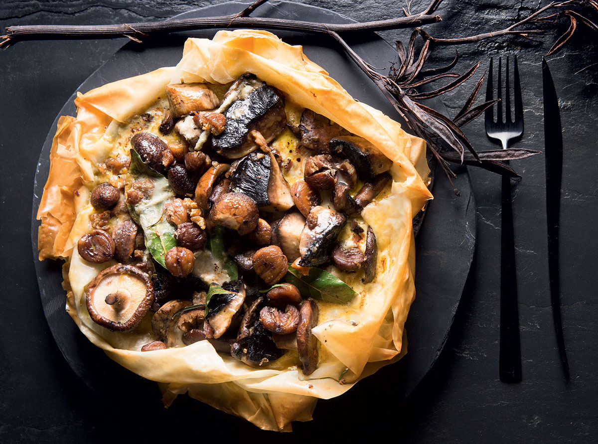 Mushroom-and-chestnut phyllo pie recipe