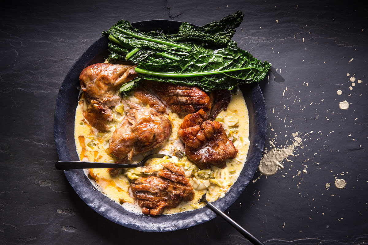 roast duck with creamy leeks recipe