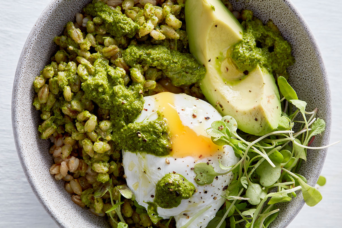 Kale-and-barley bowl with poached egg recipe