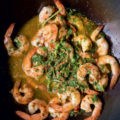 Chimichurri prawns