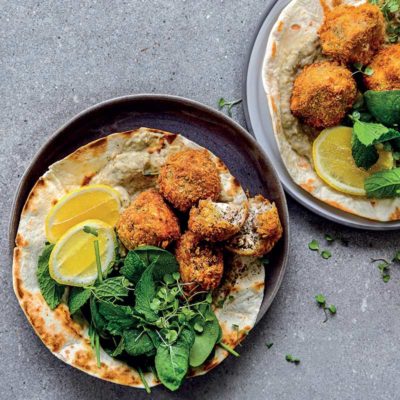 Creamy feta falafel wraps