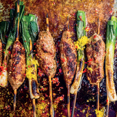 Lamb koftas with grilled leeks