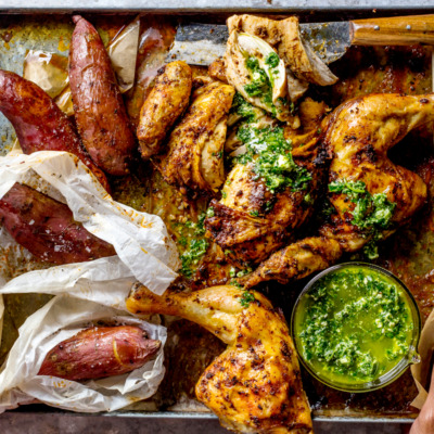 Peruvian-style roast chicken with green sauce