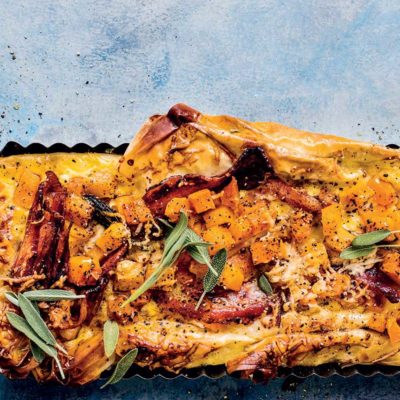 Cheesy butternut-and-bacon tart