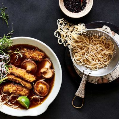 Crumbed beef noodle bowl