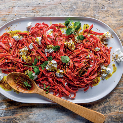 Handmade beetroot tagliatelle with Cape Malay burnt butter