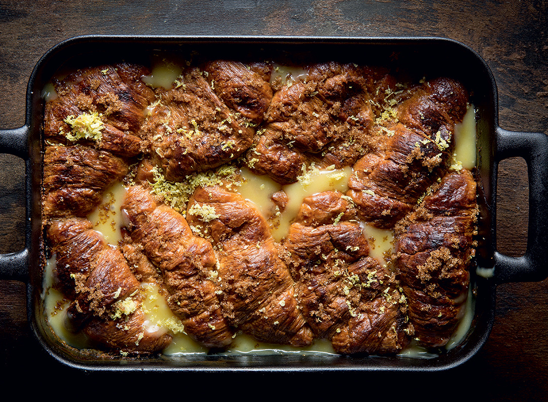 Lemon curd bread-and-butter pudding