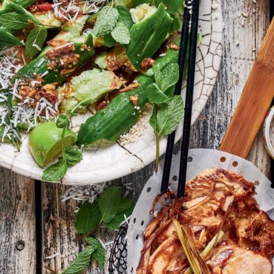 Lemongrass chicken with smashed cucumber salad