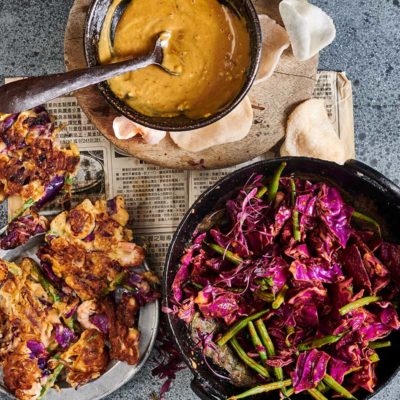 Prawn-and-kimchi pancakes with miso mayo