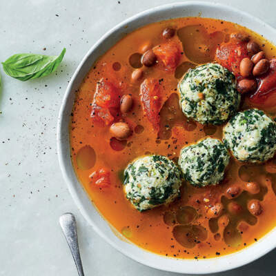 Basil gnudi with borlotti beans