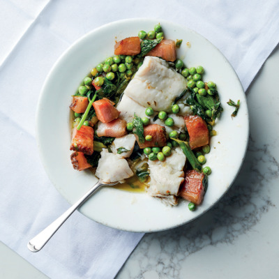 Hake poached in olive oil