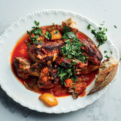 Lemon-braised pork neck with gremolata