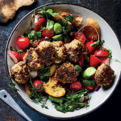 Fattoush salad with koftas