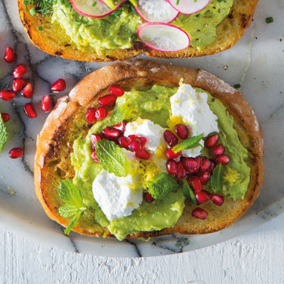 Avocado, chevin and pomegranate toast