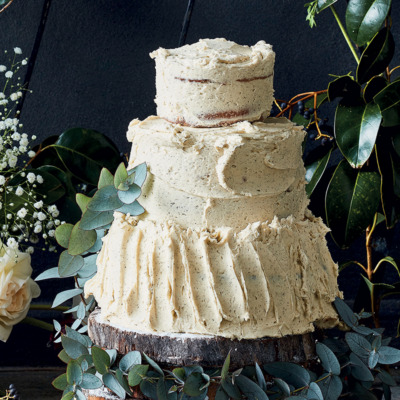 Vanilla box cake with caramel frosting