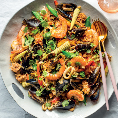 Mexican-style chorizo-and-seafood paella