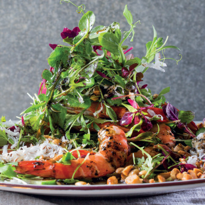 Prawn salad with black sesame tahini