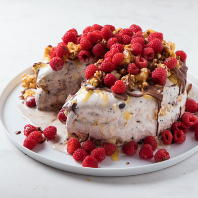 Caramel popcorn ice-cream cake