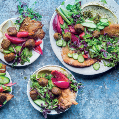 Hummus, falafel and pita crouton salad