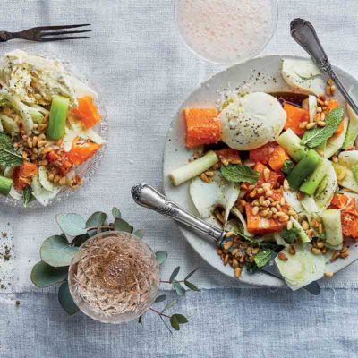 Mozzarella, poached leek, fennel and citrus salad