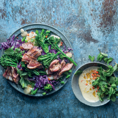 Tenderstem broccoli and steak salad with satay dressing