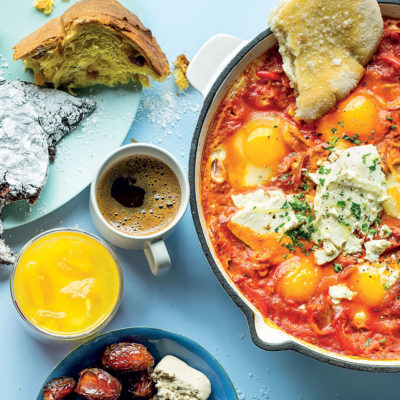 Baked shakshuka with feta and home-made labneh