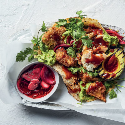 Buffalo wing-style cauliflower tacos