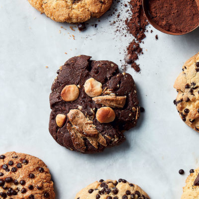 Double choc-chip and macadamia cookies