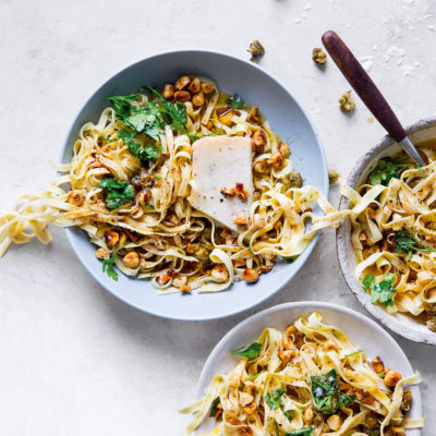 Home-made pasta with hazelnut butter sauce