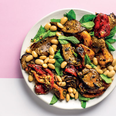 Marinated charred vegetables with butter beans