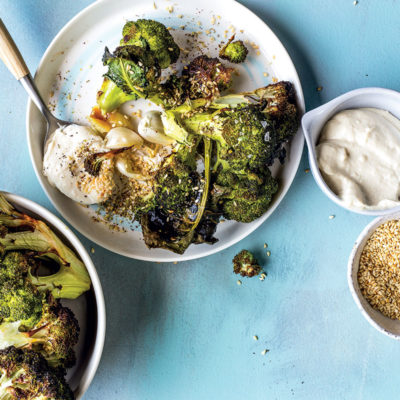 Charred split broccoli with tahini-yoghurt sauce