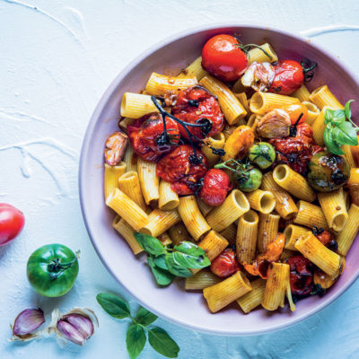 Sweet basil and balsamic roasted tomato rigatoni