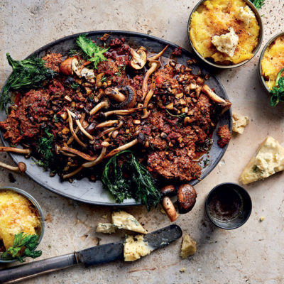 Mushroom ragù with no-stir baked polenta