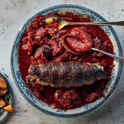 Braciole (rolled beef) with pomodoro sauce