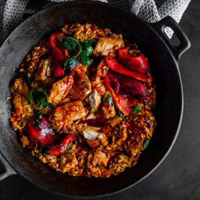 Watch: angelfish paella with smokey red peppers