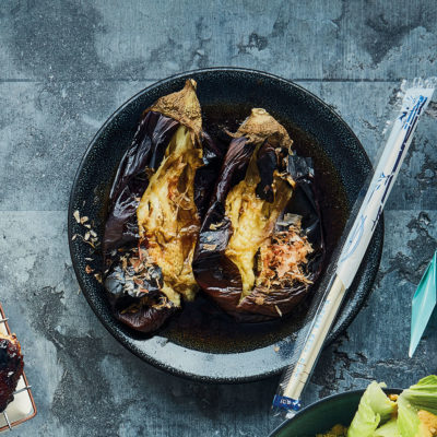 Grilled brinjal and bonito