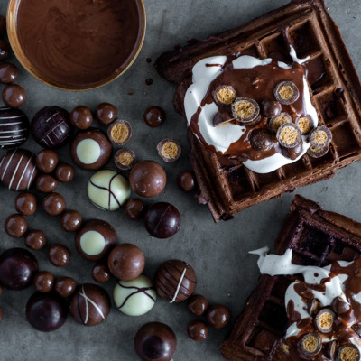 Watch: double chocolate buttermilk waffles