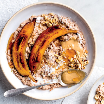 Swiss Bircher muesli with caramel bananas