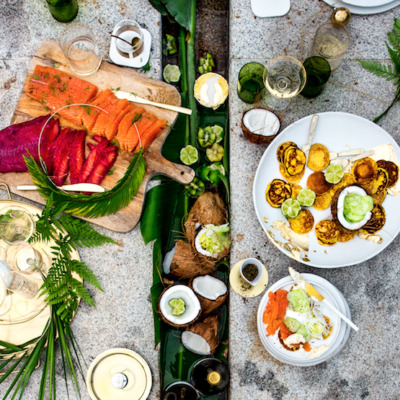 Potato blinis with salmon gravadlax two ways