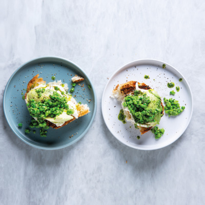 Ciabatta toast with peas and avo